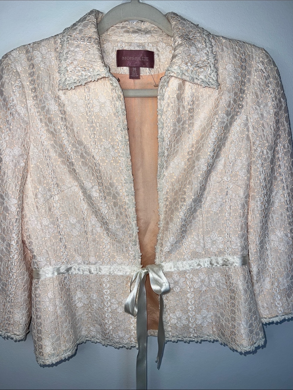Moiselle Pale Blush Lace Tie-Waist Blazer